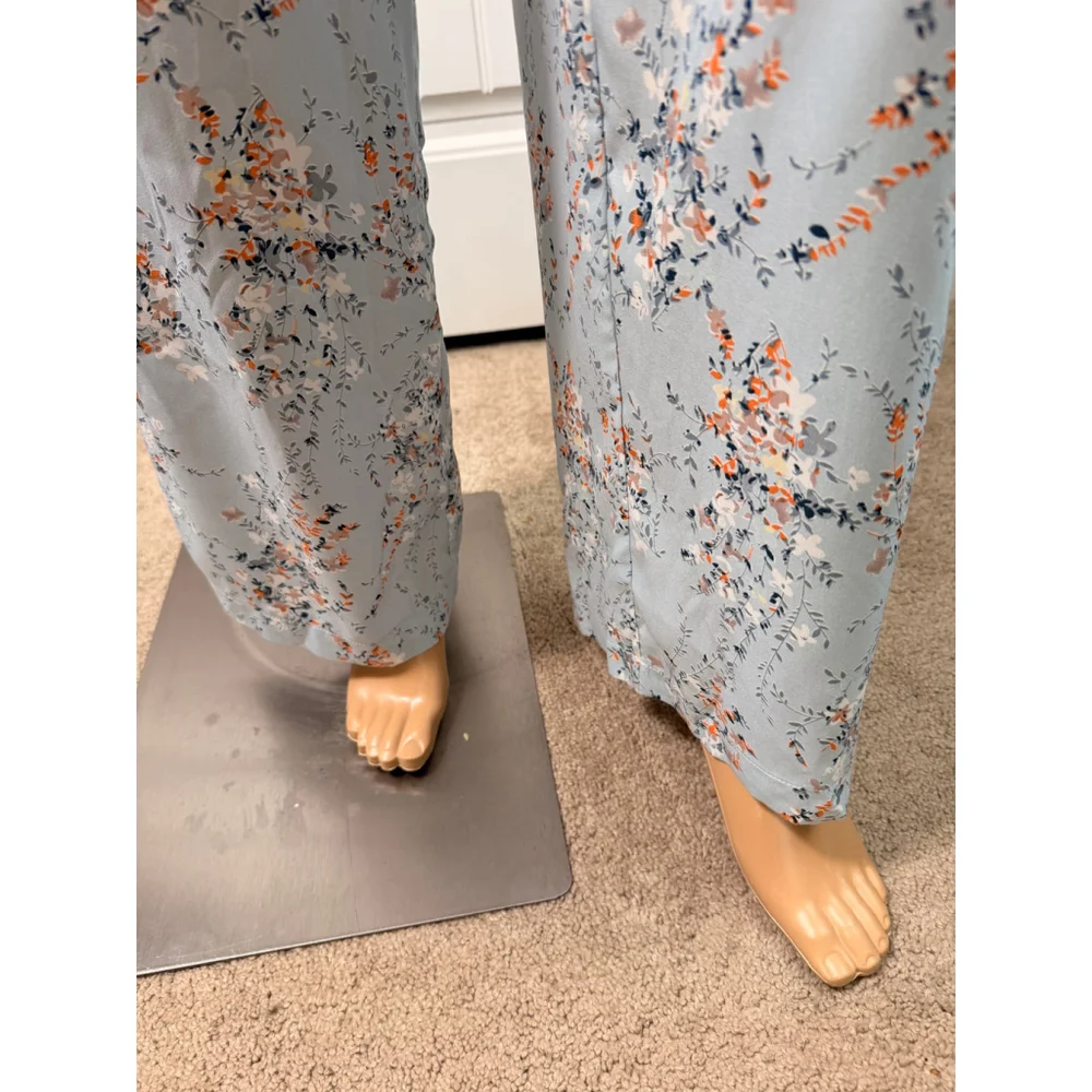 Women's Nasty Gal Size 8 Light Blue Floral Trousers Wide Leg Cottagecore Peasant
